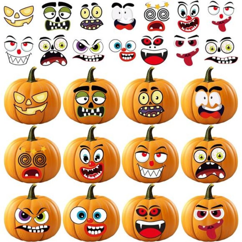 Halloween Party Favors - 36 Pack DIY Pumpkin Face Stickers for Kids